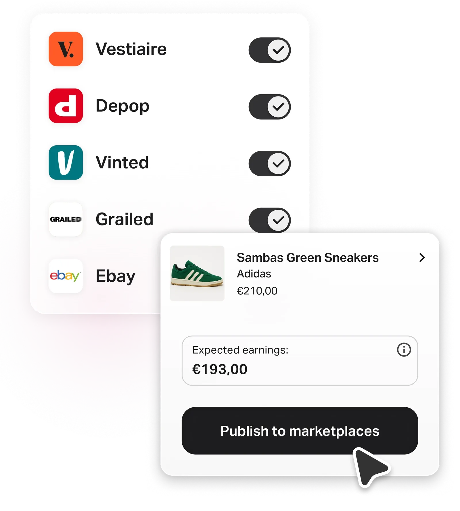 Marketplace toggles and expected earnings before publishing