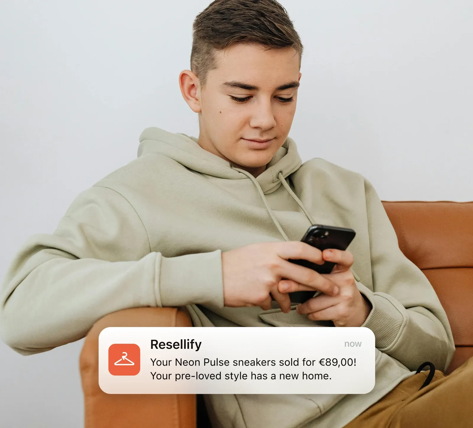Customer receiving a notification that his item has been sold