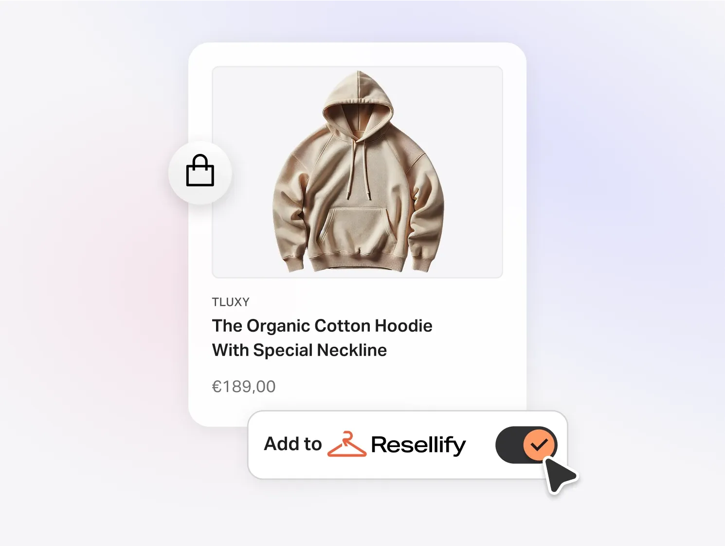 Product card with the “Add to Resellify” toggle switched on